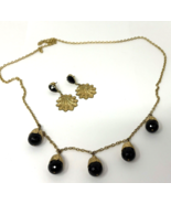 Vintage Style Goldtone Chunky Faux Onyx Necklace/Earring Set - $445.05 MXN