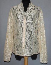 VTG Liz Claiborne Vanilla Gold Scalloped Floral Lace Long Sleeve Blouse Wm&#39;s 10 - £27.96 GBP