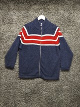 Vintage Union Bay Unionbay Wool Full Zip Sweater Men Large Blue with Red Stripes - £29.25 GBP