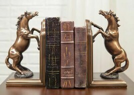Equestrian Rearing Stallion Horses Bookends Bronze Electroplated Figurin... - $89.99