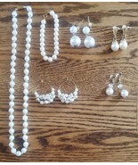 Lot of 6 VINTAGE Pearl Bracelet Earrings Necklace &amp; Satin Bead Faux Cost... - £19.47 GBP
