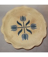 Pottery Pie Quiche Plate Speckled Tan Blue Flowers Baking Singed 1988 9&quot;... - £14.95 GBP