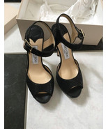 NIB 100% AUTH Jimmy Choo Linda Black Glitter Platform Sandal Sz 36.5 $695 - £309.20 GBP