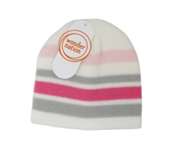 Wonder Nation Toddler Knit Beanie Hat - New - White Pink &amp; Gray - £5.52 GBP