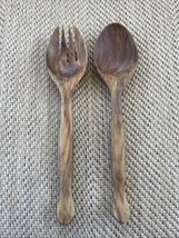 VINTAGE LARGE  WOOD SALAD SPOON AND FORK SET - £7.95 GBP