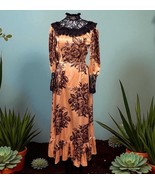 Vtg Joy Stevens Gothic Inspired Floral Satin W/ Lace Mock Neck Cuff Sleeves - $168.29
