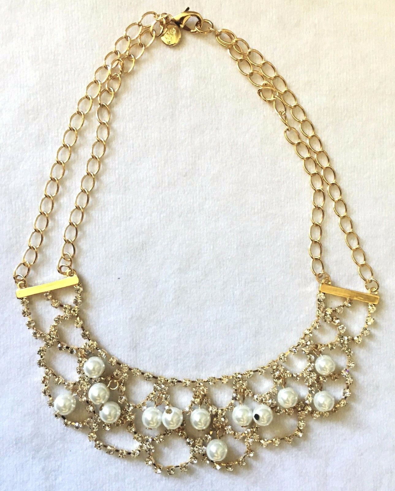 Cohesive Jewels Simulated Pearl & Crystal Gold Plated Scallop Bib Necklace NWT Item image 2