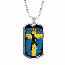 Express Your Love Gifts Sweden Futbol/Soccer &amp; Flag Necklace Engraved 18k Gold D - £55.35 GBP