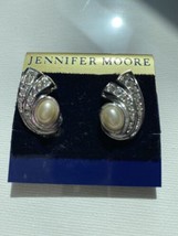 Rhinestone Faux Pearl Clip On Earring Jennifer Moore Silver Tone Costume Jewelry - £11.60 GBP