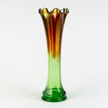 Northwood Alaskan Carnival Glass Green Flute Vase, Antique c.1909 Marigold 15&quot; - £149.40 GBP