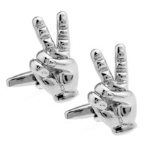 Peace Sign Cufflinks Two Fingers Hand V Is For Victory New W Gift Bag Churchill - $11.95