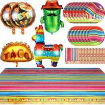54 Pieces Mexican Fiesta Party Supplies Including Tablecloth Napkins Plates Llam - £28.76 GBP