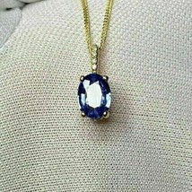 4Ct Oval Cut Simulated Tanzanite Solitaire Pendent Chain 14K Yellow Gold Finish - £106.82 GBP