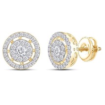 1CT Moissanite Diamond Halo Cluster Stud Earrings 14K Yellow Gold Plated Silver - £68.50 GBP