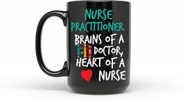 NP Nurse Practitioner Large Coffee Mug 15oz Black Ceramic Brains Of A Doctor Hea - £19.80 GBP