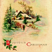 A Joyous Christmas Winter Cabin Scene Winsch Back 1916 Postcard  - £3.11 GBP