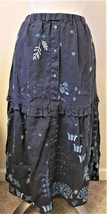 Johnny Was Nico Ruffle Embroider Midi Skirt Sz- M Gray/Blue 100% Linen - £110.06 GBP