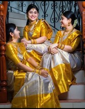 Gold Zari Border tissue silk saree, wedding saree, puja saree, gift saree,  Gift - £55.49 GBP