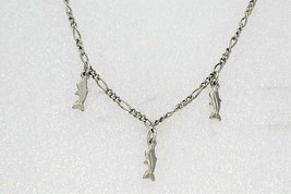 Dolphin Charms on 18.5 inch Figaro Chain REAL SOLID .925 Sterling Silver 5.8 g - £50.91 GBP