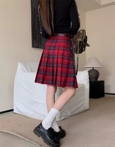 RED Midi Plaid Skirt Outfit Women Girl Plus Size Pleated Plaid Skirt image 3