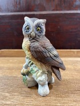 Lefton Japan Bisque Ceramic Brown Owl on a Branch with Acorns Figurine - $14.50