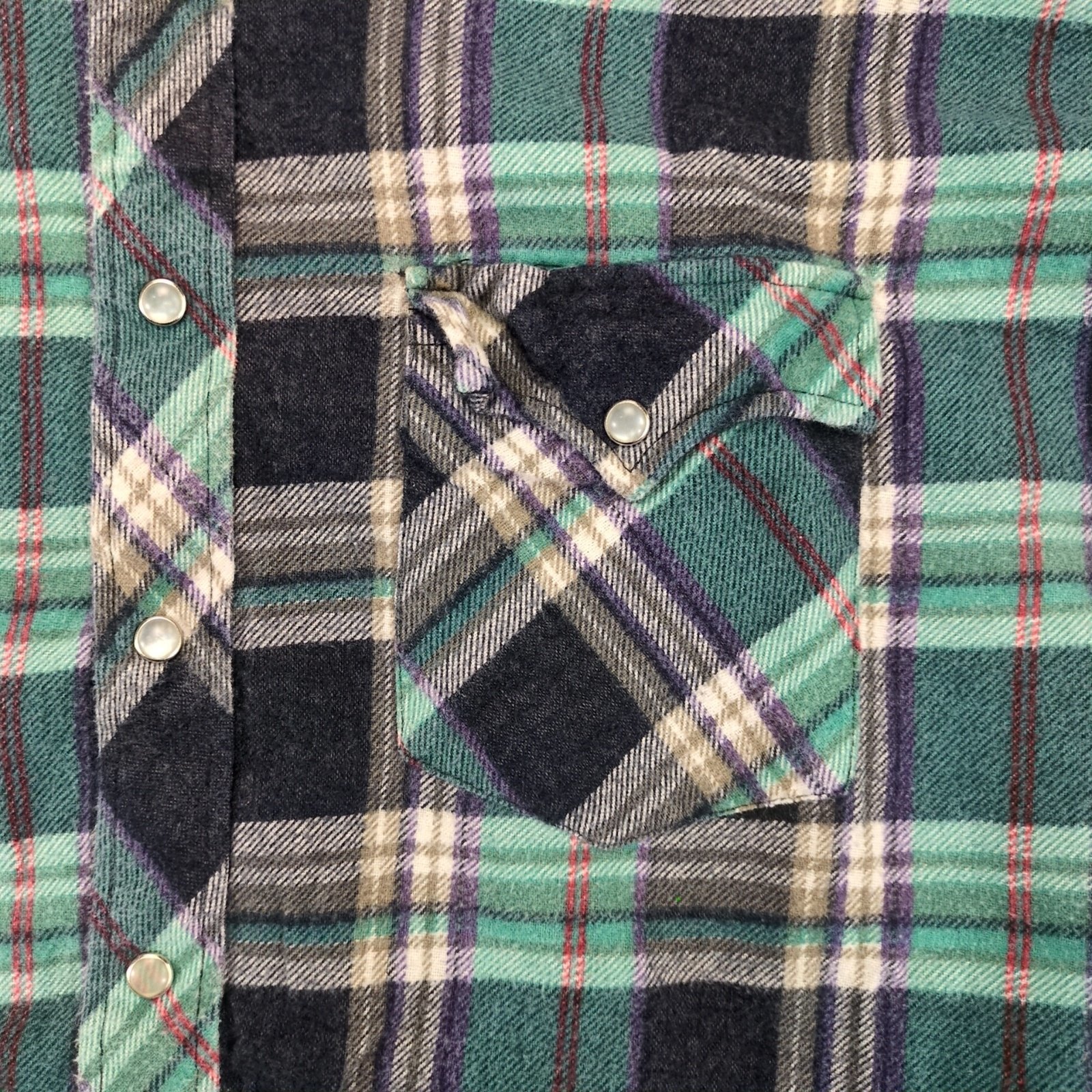 Vtg GFC Trading Co Plaid Flannel Pearl Snap Shirt Men's XL Navy Green Gorpcore Item image 10