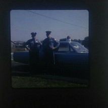 Vtg Original Color Slide 1968 2 Policeman Standing Next to Patrol Car Police Cop - £11.20 GBP