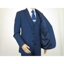 Mens Renoir 3 Piece Vested Suit Glenn Plaid Notch Lapel Business 278-2 Navy Blue image 6