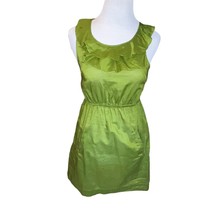 Anthropologie Edme Esylite Green Shift Mini Dress Women Size 4 Ruffled Neckline - $8.71