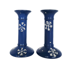 Adorable vintage ceramic blue &amp; white snowflake holiday candlestick holders - $14.99