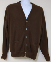 Vintage 70s Pinnacle Chocolate Brown Cardigan Sweater Grunge Acrylic Men&#39;s Large - £54.75 GBP