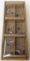 Pink Flamingo Wine Bottle Charms Set of 6 White Swirl Beaded Glass Metal - $15.15