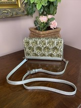 Michael Kors Crossbody Bag Crystal Floral Burst Evening Silver Leather  ... - $80.18