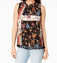 Style &amp; Co Womens Printed Mesh Trim Top Size X-Large Petite, Black Floral Cross - £23.35 GBP