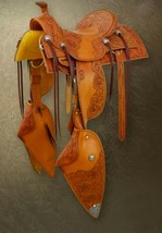 Western Hot seat saddle 16&quot;on Eco-leather buffalo Tan color on drum dye - $645.14