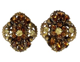 Vintage RETRO Earrings Prong Set Yellow  Amber Clip-On  1950S  Sparklers - £17.73 GBP