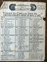 1944 CIRCUS DAY ROUTE CARD (September 3) Charlie Campbell&#39;s list of trav... - $9.89