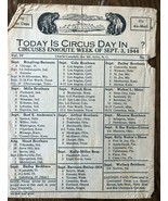 1944 CIRCUS DAY ROUTE CARD (September 3) Charlie Campbell&#39;s list of trav... - $13.56 CAD