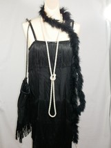 Flapper Roaring 20s Gatsby 5 pc Dress, Headpiece, Purse, Boa, Beads Halloween XS - £24.35 GBP