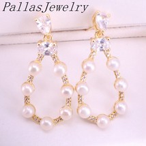 5Pair New Fashion Pave Clear Zircon CZ Freshwater Pearl dangle Earrings For Wome - £44.26 GBP
