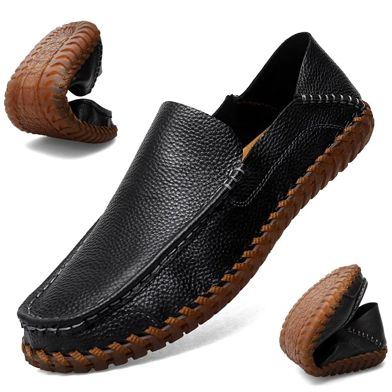Genuine Leather Men Loafers Cow Leather Casual Shoes for Man Soft Comfor... - $46.90