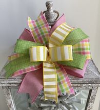 1 Pcs Green Pink Whimsical Spring Easter Wired Wreath Bow 10 Inch #MNDC - £28.03 GBP