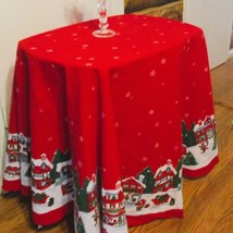 Vtg 69&quot; Round Christmas Table Cloth with Christmas Village Scenery &amp; Sno... - $353.08 MXN