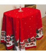 Vtg 69&quot; Round Christmas Table Cloth with Christmas Village Scenery &amp; Sno... - $351.40 MXN
