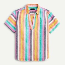J Crew Short-sleeve linen popover top in rainbow stripe, size M, NWT - £75.93 GBP