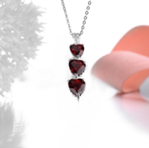 Exquisite 925 Sterling Silver 5.2CT Triple Heart Natural Black Garnet Gemstone - £119.89 GBP