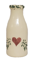 Rustic Country Farmhouse Milk Bottle Jug Rare Heart Valentine Design Pink Green - $7.91