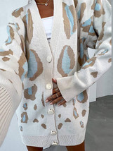 2022 Winter Women Casual  Print Cardigans Basic White V-neck Oversize Sweater Vi - £105.83 GBP