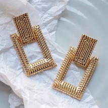 Flashbuy Trendy Square Gold Color Drop Earrings for Women Vintage Geometric Meta - £6.69 GBP
