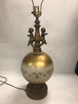 Bronze metal Cherub Dolphin Glass Ball gold MCM Table Lamp 3 way WORKS n... - $79.30